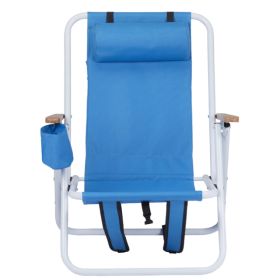 Folding Beach Chair Set Of 2 For Adults, 4 Position Portable Backpack Foldable Camping Chair With Headrest Cup Holder And Wooden Armrests, Blue