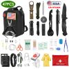 47Pcs Emergency Survival Kit Survival EDC Gear Equipment Tool First Aid Supplies Kit Tools with Pouch for Hiking Hunting Disaster Camping Adventure