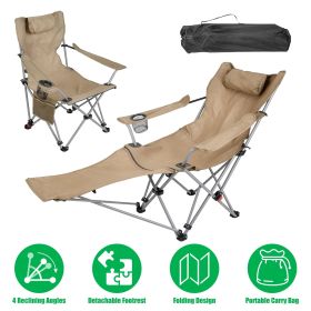 Outdoor Reclining Camping Lounge Chair 95-160 Adjustable Angle Carbon Steel Frame Heavy Duty Foldable Chair with Storage Bag for Patio Backyard T