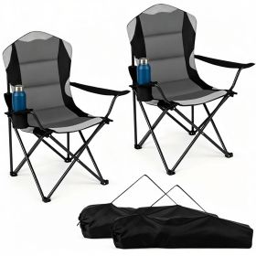 2 Pack Heavy Duty Folding Camping Chairs 330 LBS Capacity, 600D Oxford Padded Portable Outdoor Lawn Chairs with Cup Holder & Carry Bag - Black