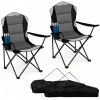 2 Pack Heavy Duty Folding Camping Chairs 330 LBS Capacity, 600D Oxford Padded Portable Outdoor Lawn Chairs with Cup Holder & Carry Bag - Black