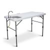 50" Folding Fish Cleaning Table with Sink, Bi-Folding Portable Camping Sink Station with Drain Hose, Trash Can, Foldable Outdoor Sink for Camping