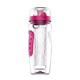 Fruit Infuser Water Bottle 32OZ Juice Shaker Sport w/ Flip Top Lid Anti-Slip Grips For Office Home Sport Running Walking Hiking (Option: 1000mlFruitInfuserPink)