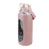 64Oz Glass Water Bottle Sports Water Bottle Motivational Water Bottle Water Intake Tracker Bottle with Straw Time Marker Silicone Sleeve Handle for Gy