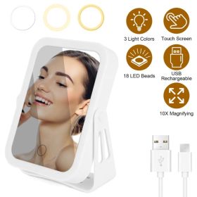 10X Magnifying LED Travel Makeup Mirror, 3 Light Modes Double-Sided Mirror with Smart Touch Sensor, USB Rechargeable for Valentine's Day Gift (Option: Default title)
