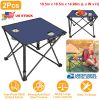 2Pcs Foldable Camping Table Portable Picnic Table Lightweight Travel Desk with 2 Cup Holders/Table Carrying Bag