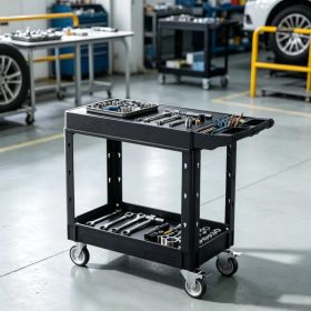 550 lbs Utility Cart, 31.3 x 17.7 Inch 2-Shelf Heavy Duty Plastic Service Cart with 360 Swivel Wheels (2 with Brakes), Suitable for Warehouse, Ga (Option: Default title)