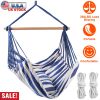 Hammock Hanging Chair Canvas Porch Patio Swing Seat Portable Camping Rope Seat Wooden Stick Hammock Chair with 2 Pillows 265LBS Load-bearing