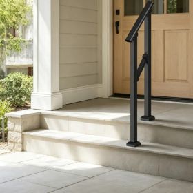 1-2 Step Stair Handrail Kit for Outdoor Steps, Black Square Tube Design, Stair Rails for Seniors, Concrete Steps, Porch & Deck (Option: Default title)