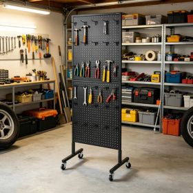 23.6 x 63 in Standing Pegboard Display Stand, with 30 Hooks for Grocery & Jewelry Shop (Option: Default title)