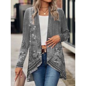 Shawl Small Suit Cardigan Outer Wear Ethnic Style (Option: Gray-S)