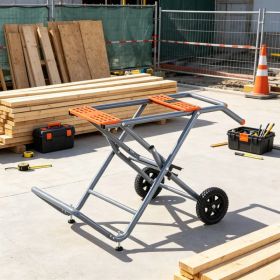 350 lbs Portable Table Saw Stand, Rolling Foldable Heavy Duty Construction with 8 Inch Rubber Wheels, Universal Fit for Most Table Saws, Easy Sto (Option: Default title)