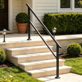 5-Step Stair Handrail Kit, Transitional Black Square Tube Design with Installation Hardware, for Outdoor Steps, Porch & Deck (Option: Default title)