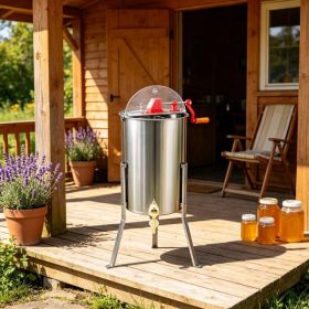 3-Frame Manual Honey Extractor, Stainless Steel Beekeeping Honey Spinner with Adjustable Stand & Lid (Option: Default title)