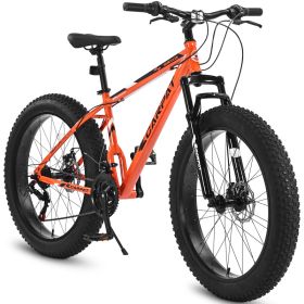 S26109 Elecony 26 Inch Fat Tire Bike Adult&Youth Full Shimano 21 Speed Mountain Bike, Dual Disc Brake, High-Carbon Steel Frame, Front Suspension, (Option: Orange)