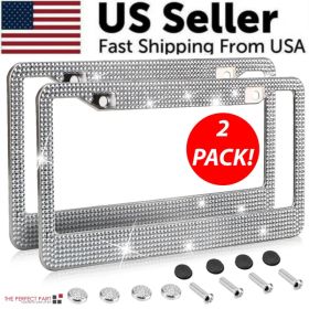 2PCS Bling License Plate Frame Glitter Crystal Sparkling Rhinestone Diamond Caps (Option: Default title)