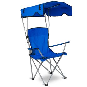 Foldable Beach Canopy Chair Sun Protection Camping Lawn Canopy Chair 330LBS Load Folding Seat w/ Cup Holder For Beach Poolside Travel Picnic (Option: CanopyChairBlue)