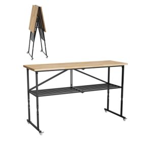 Foldable Hardwood Workbench Adjustable Wood-Top Utility Table with Locking Casters (Option: Default title)