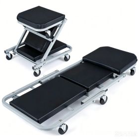 40" 2-in-1 Mechanic Creeper Seat with 360 Swivel Casters, Heavy Duty Metal Frame Auto Repair Rolling Stool with 1.5" Thick Oil-Proof Cushion for (Option: Default title)