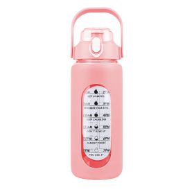 64Oz Glass Water Bottle Sports Water Bottle Motivational Water Bottle Water Intake Tracker Bottle with Straw Time Marker Silicone Sleeve Handle for Gy (Option: Bottle64OZPink)
