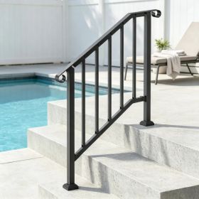 2-3 Step Outdoor Stair Handrail Kit, Black Retro Arch Carbon Steel Railing with Installation Kit (Option: Default title)
