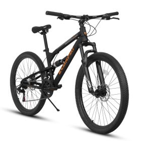 A26207 26 Inch Steel Frame Shock Fork Plus Shock Absorber 21-speed Unisex Mountain Bik (Option: A26207BLACKORANGE)