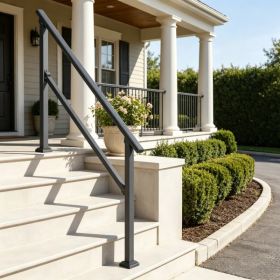 4-5 Step Stair Handrail Kit for Outdoor Steps, Black Square Tube Design (Option: Default title)