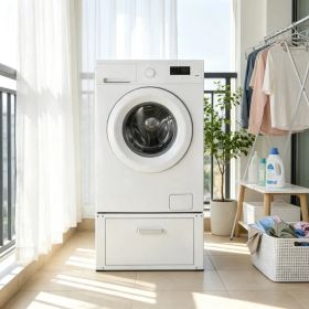 27" Wide Laundry Pedestal for Washer & Dryer, 14.4" Height 660 lbs Capacity Base Stand, Heavy Duty Universal Fit Platform with Drawer & Rich Acce (Option: Default title)