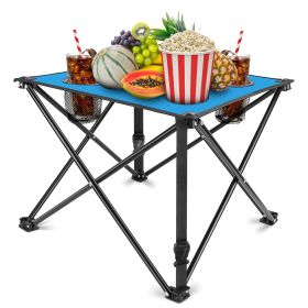 2Pcs Foldable Camping Table Portable Picnic Table Lightweight Travel Desk with 2 Cup Holders/Table Carrying Bag (Option: RestTable2PcBlue)