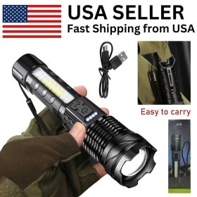 Super Bright White LED Flashlight Rechargeable Zoomable Torch Camping lamp (Quantity: 1 set)