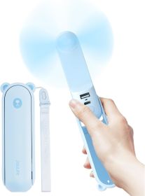 Handheld Fan with 4500 mAh Powerbank Max 37 Hours Runtime, Pocket Portable Battery Operated or USB Powered Folding Personal Fan, 3 Speeds (Color: Blue)