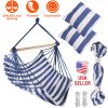 Hammock Hanging Chair Canvas Porch Patio Swing Seat Portable Camping Rope Seat Wooden Stick Hammock Chair with 2 Pillows 265LBS Load-bearing