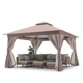 12'x12' Patio Gazebo Outdoor Heavy Duty Party Tent Shelter With Double Roofs, Mosquito Nettings And Privacy Screens For Backyard, Garden, Lawn (Option: Khaki)