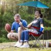 Foldable Beach Chair with Detachable Umbrella Armrest Adjustable Canopy Stool with Cup Holder Carry Bag for Camping Poolside Travel Picnic Lawn Chair