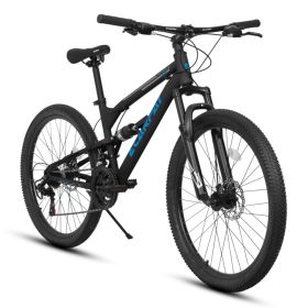 A26207 26 Inch Steel Frame Shock Fork Plus Shock Absorber 21-speed Unisex Mountain Bike (Option: Black Blue)
