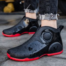 Motorcycle Rain Boots Men's Summer Youth Outdoor Non-slip Wading Shoes Fashion Low Top Flat Work Shoes Rubber Shoes (Option: Red-42)